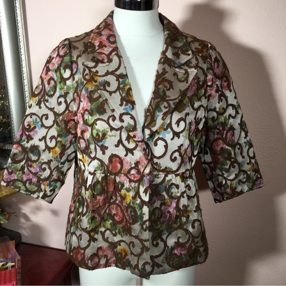 Vintage 90 Y2K Victorian Tapestry Shrunken Baby Doll croquet girl Cropped Blazer - Picture 15 of 16